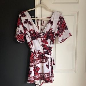 Red and White Floral Jumpsuit